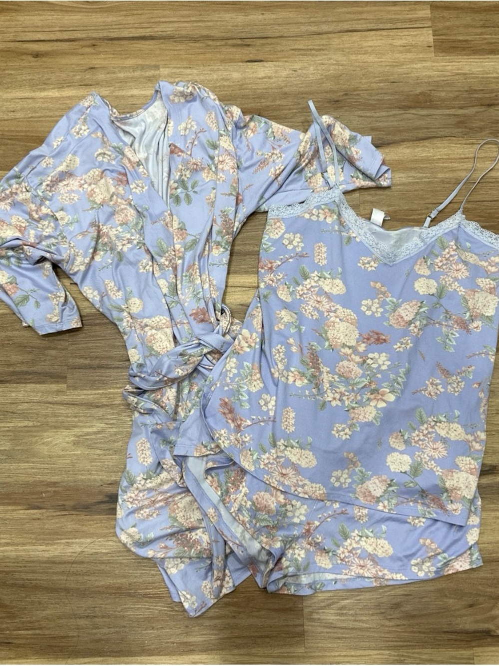 Lavender Floral Lace-Trim Sleep Cami & Robe Set
